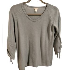 NWOT Scoop Neck Powder Blue  100% Cashmere Sweater Ruched Tie Sleeve, size XS